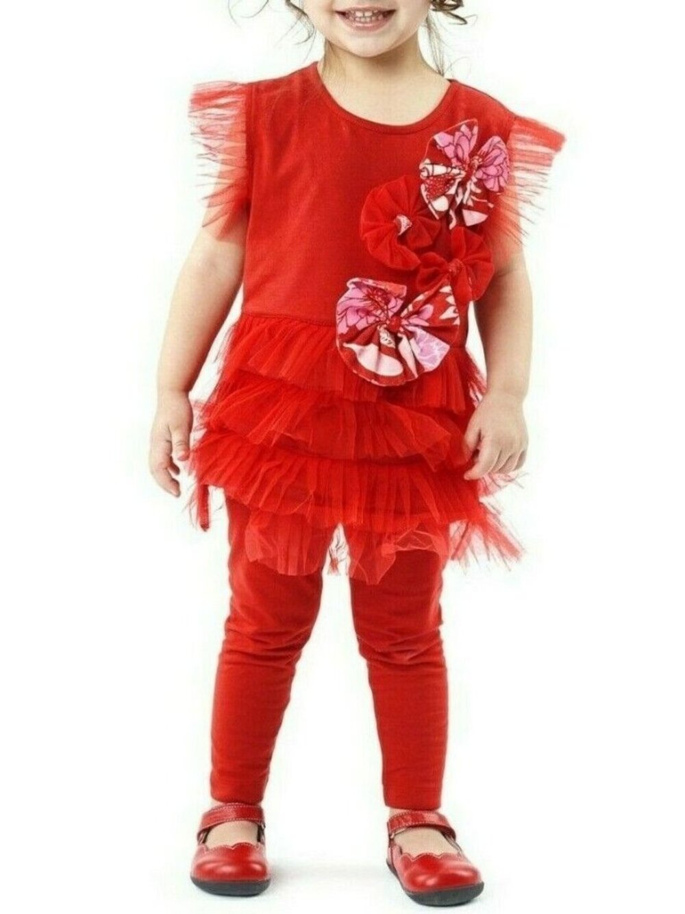 Masala Baby Girls Flora Dress Short Sleeve Cotton Blend Tunic Top Red Size 4Yr